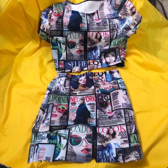2-piece top and mini skirt cool with magazine covers - Picture 1 of 9